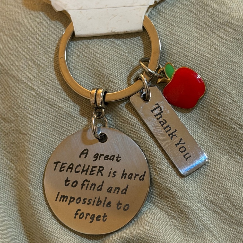 Silver Teacher Appreciation Keychain with Apple Charm B7
